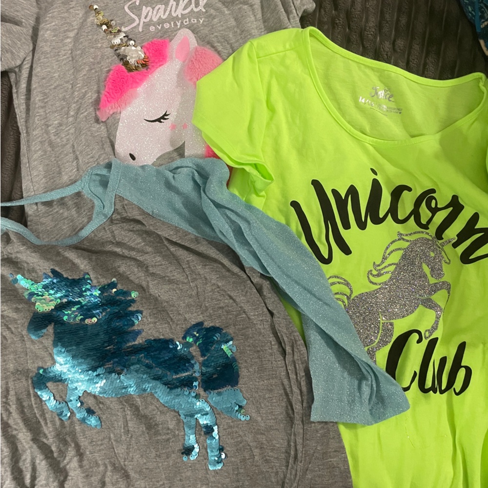 Justice girls 14/16 unicorns shirts washed never worn